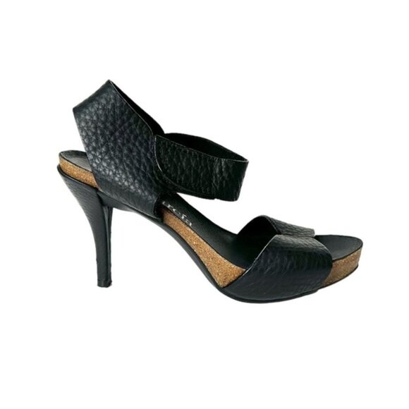 Pedro Garcia Shoes - Pedro Garcia Black Pebbled Leather Sandals 4.25 Inch Heel - Size EU 39 (US 8)